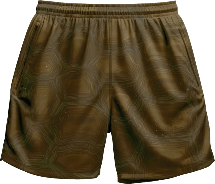 amoeba mesh short in bronze, an olive bronze shell print