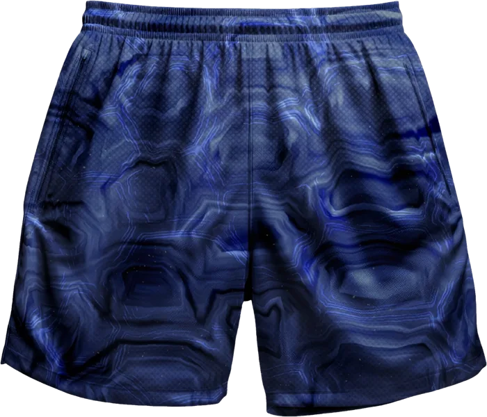 amoeba mesh short in tide, a deep blue shell print